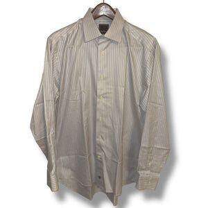 David Donahue White & Gray Striped Dress Shirt Size L 16.5 34/35